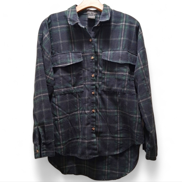 Spoon Jeans Green Plaid Shirt Large - Picture 2 of 4